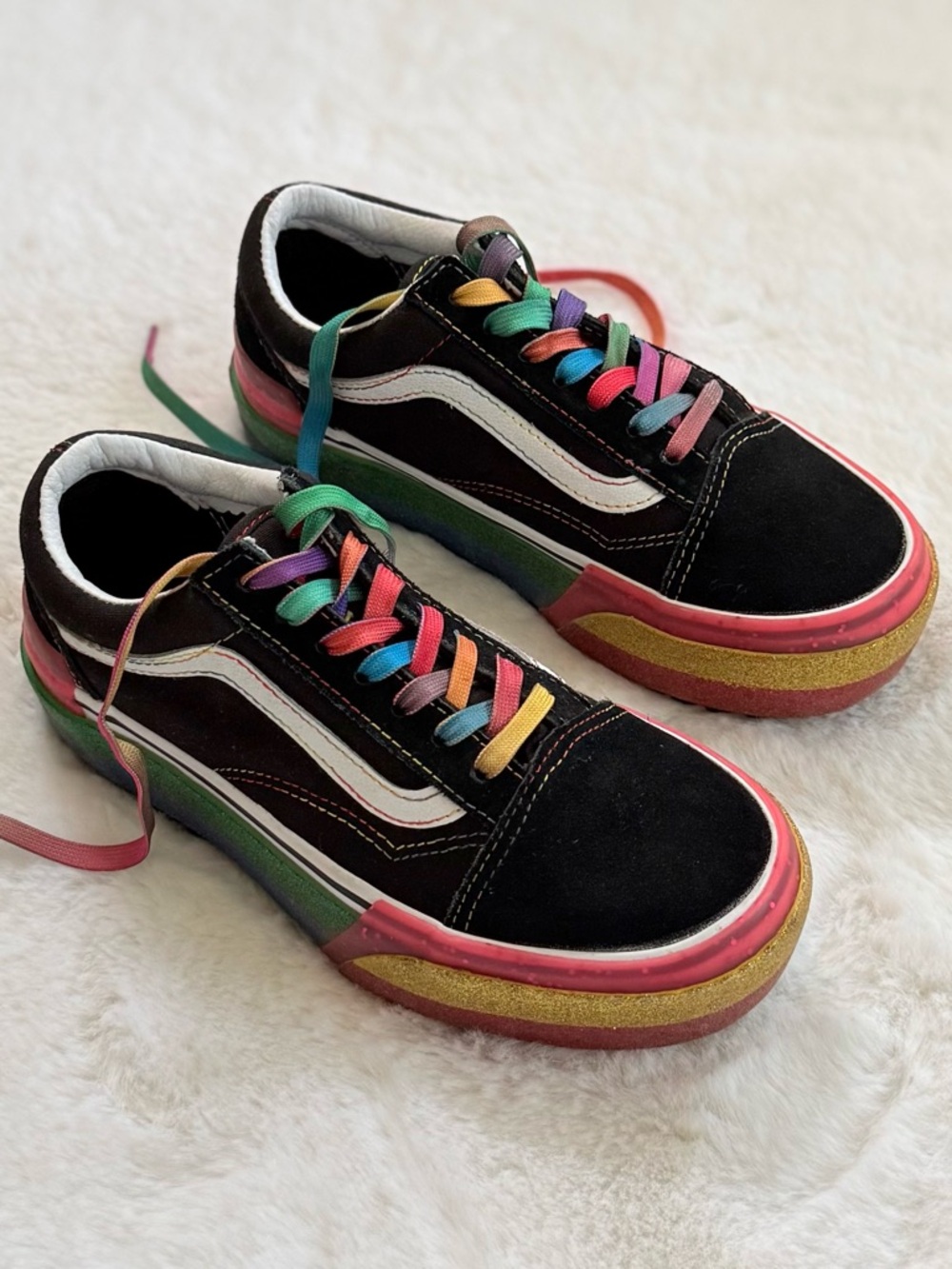 VANS Women’s 5 Old Skool Stacked Glitter Sneakers • Platform Suede Canvas Shoes - Picture 8 of 16